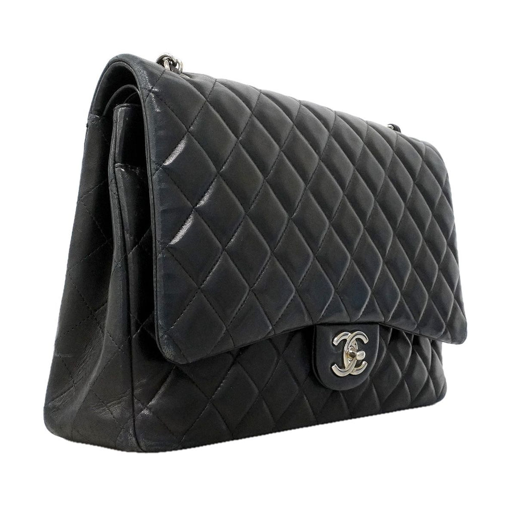 Chanel Shoulder Bag Maxi Quilted Lambskin Black Silver — view 2