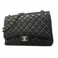 Chanel Shoulder Bag Maxi Quilted Lambskin Black Silver
