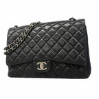 Chanel Shoulder Bag Maxi Quilted Lambskin Black Silver