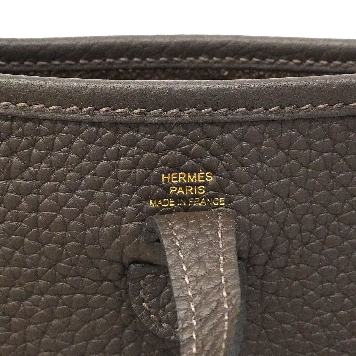 Hermes Shoulder Bag Evelyne TPM Taurillon Clemence Ebene Gold — view 5