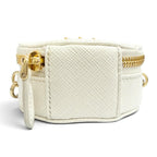 Prada Saffiano Leather Triangle Logo Chain Shoulder Round Mini Pouch White Gold — view 6