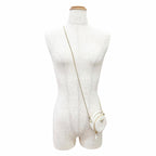 Prada Saffiano Leather Triangle Logo Chain Shoulder Round Mini Pouch White Gold — view 3