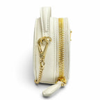 Prada Saffiano Leather Triangle Logo Chain Shoulder Round Mini Pouch White Gold — view 5