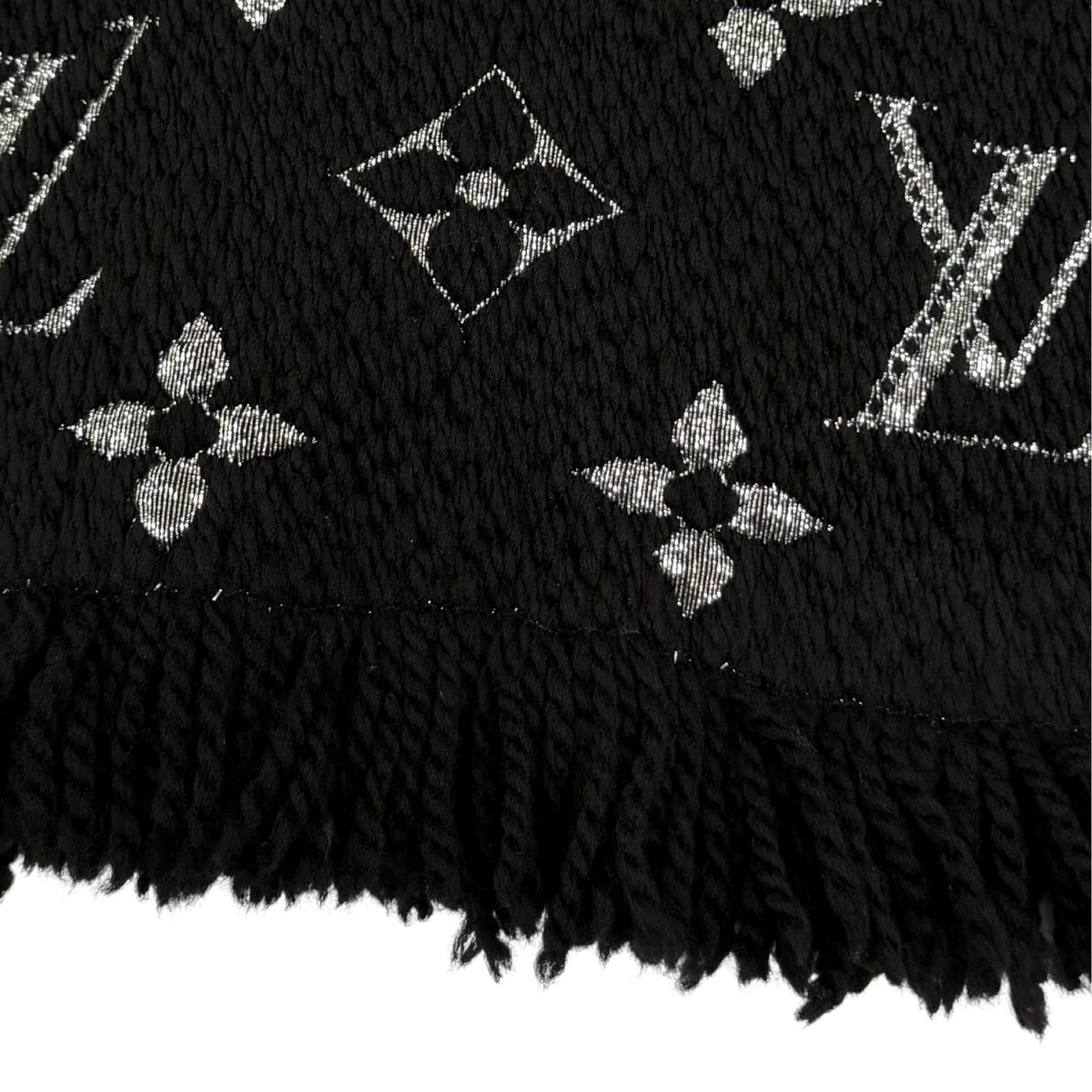 Louis Vuitton Logomania Scarf Shine Wool Silk Black — view 5
