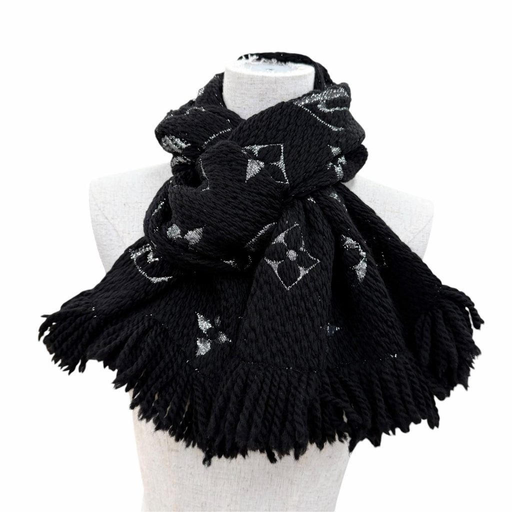 Louis Vuitton Logomania Scarf Shine Wool Silk Black — view 2
