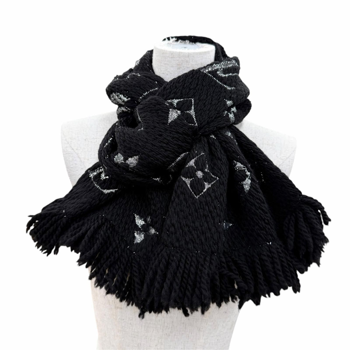 Louis Vuitton Logomania Scarf Shine Wool Silk Black — view 2