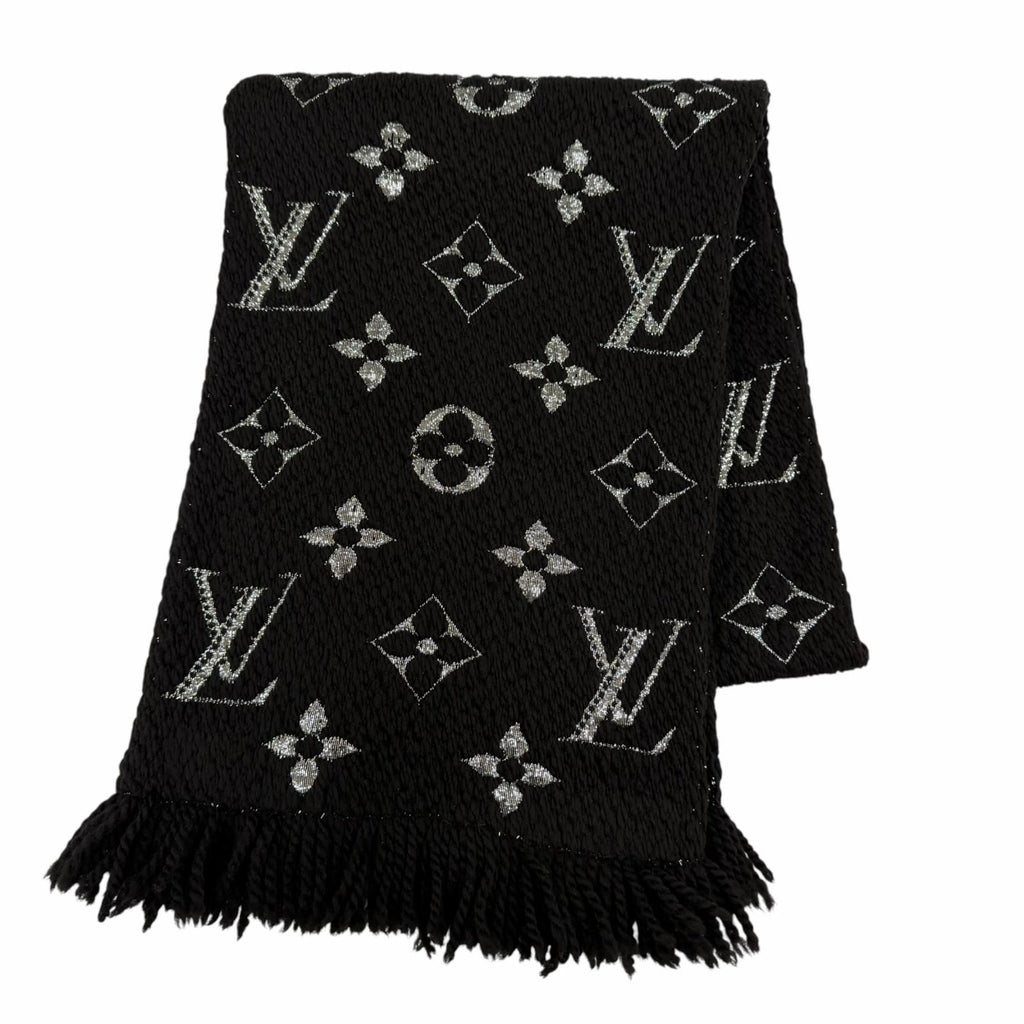 Louis Vuitton Logomania Scarf Shine Wool Silk Black