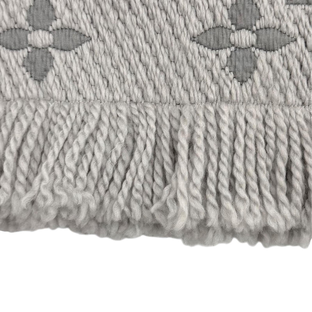 Louis Vuitton Logomania Scarf Wool Silk Blend Gray Perlee Fringe — view 5
