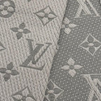 Louis Vuitton Logomania Scarf Wool Silk Blend Gray Perlee Fringe — view 4