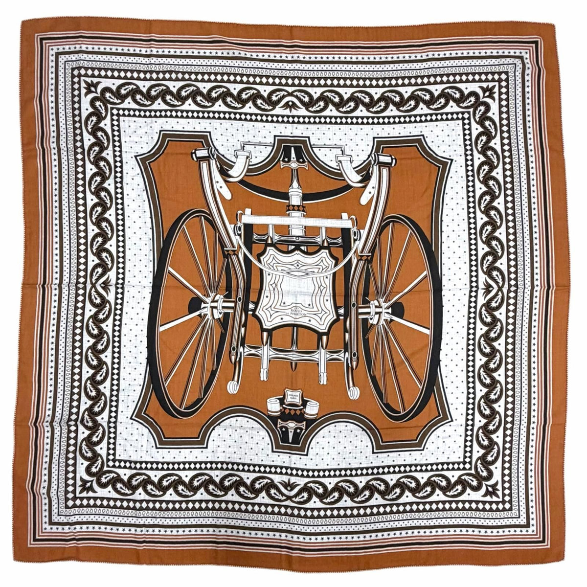 Hermes les Roues de Phaeton Four Wheeled Carriage Wheel Cashmere Silk Scarf