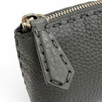 Fendi Selleria Logo Leather Pouch Makeup Dark Gray Silver — view 8