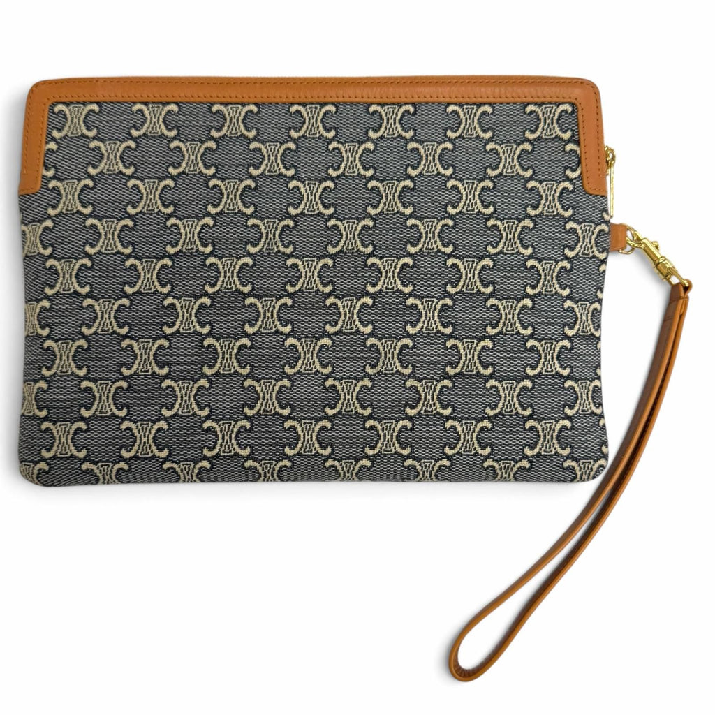 Celine Cuir Triomphe Small Pouch Canvas Leather Navy Ecru — view 3