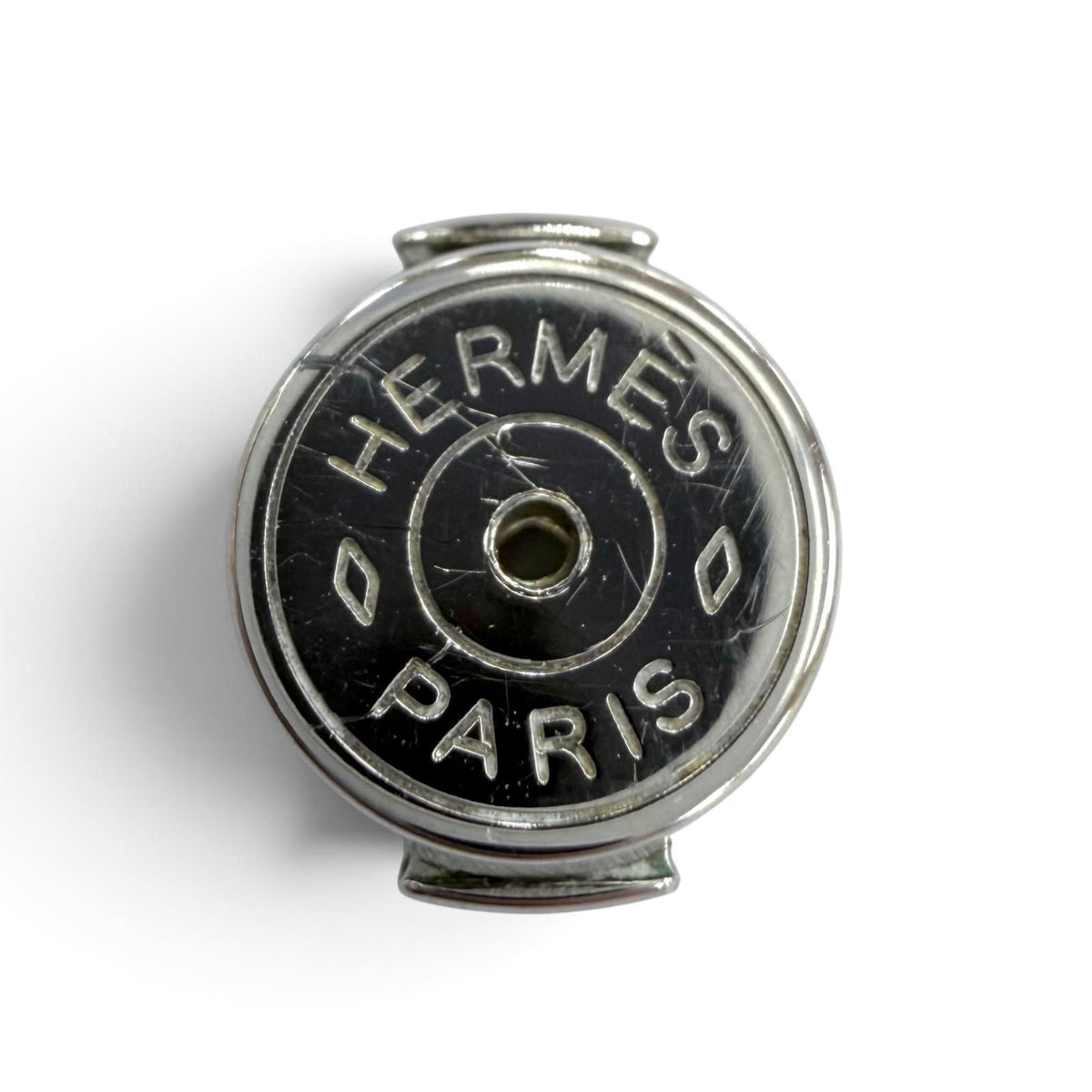 Hermes Buffalo Horn Sellier Post Earrings Beige Silver Dark Brown — view 6
