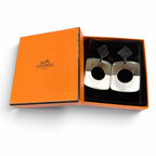 Hermes Buffalo Horn Sellier Post Earrings Beige Silver Dark Brown — view 2