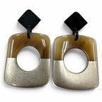 Hermes Buffalo Horn Sellier Post Earrings Beige Silver Dark Brown