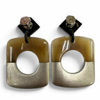 Hermes Buffalo Horn Sellier Post Earrings Beige Silver Dark Brown — view 4