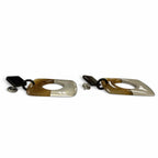 Hermes Buffalo Horn Sellier Post Earrings Beige Silver Dark Brown — view 3