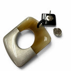 Hermes Buffalo Horn Sellier Post Earrings Beige Silver Dark Brown — view 5