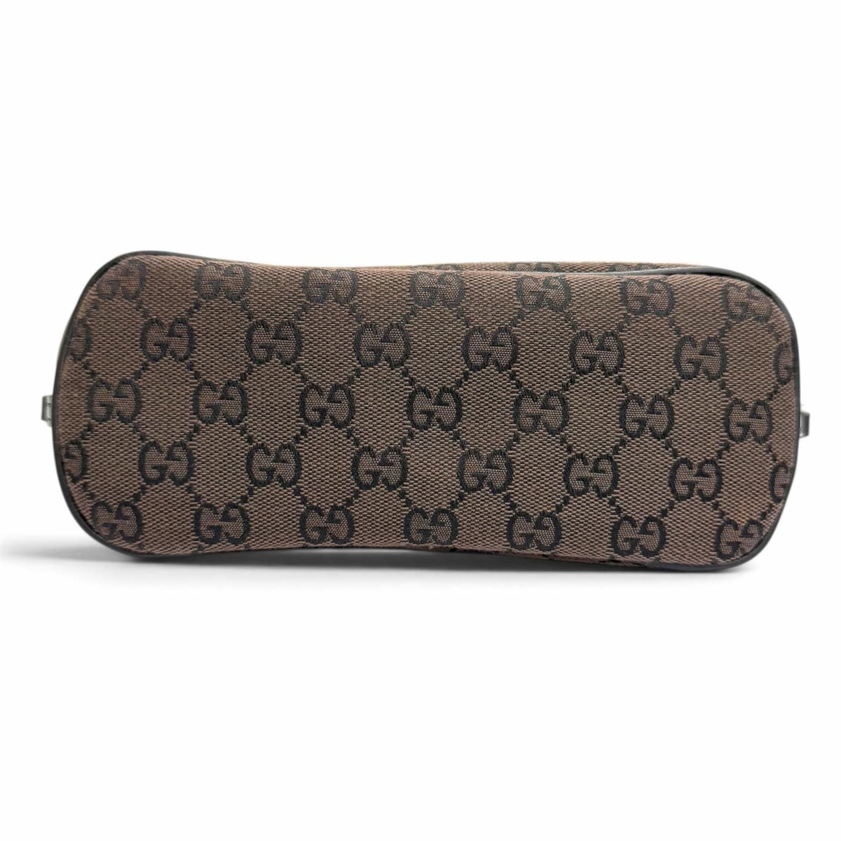 Gucci Vintage GG Canvas Leather Logo Plate Pouch Dark Brown Silver — view 5