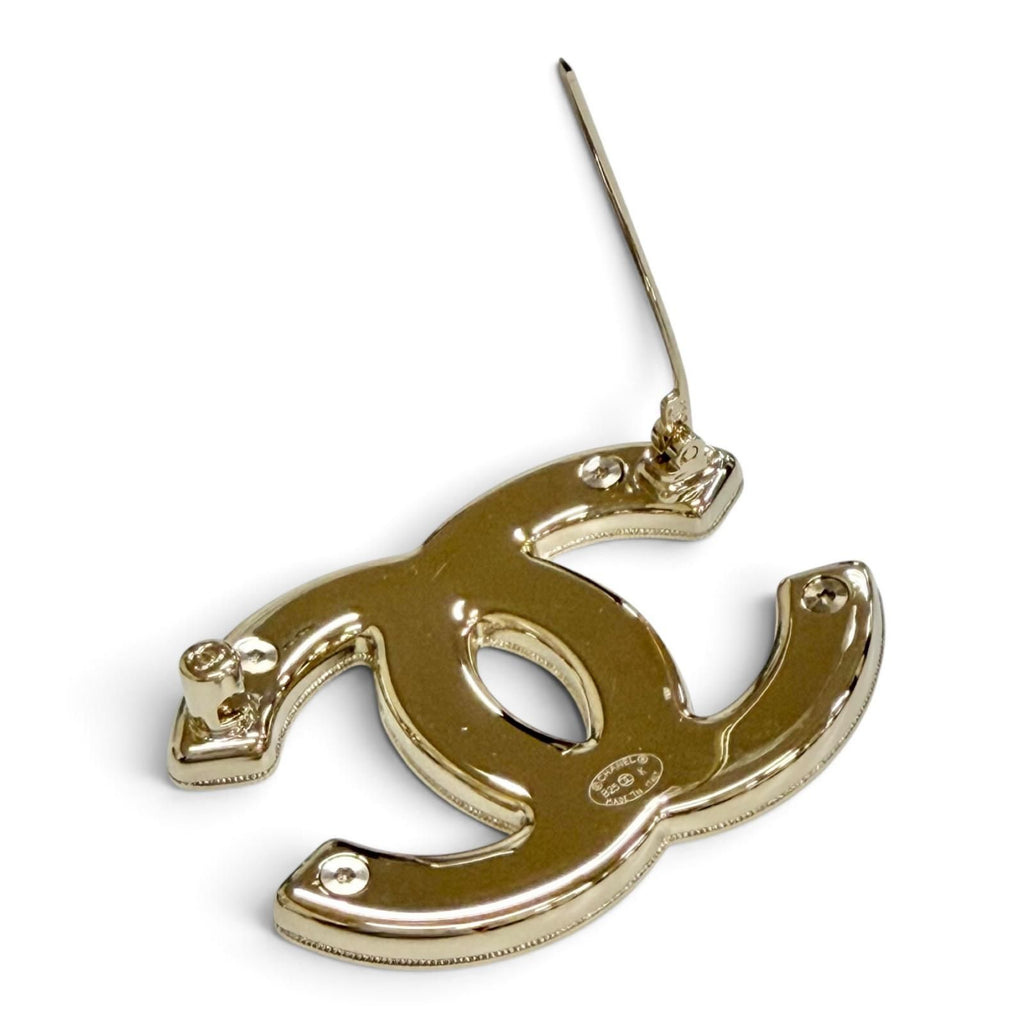 Chanel CC Logo Stitch Brooch Silver Gold Recommended — view 5