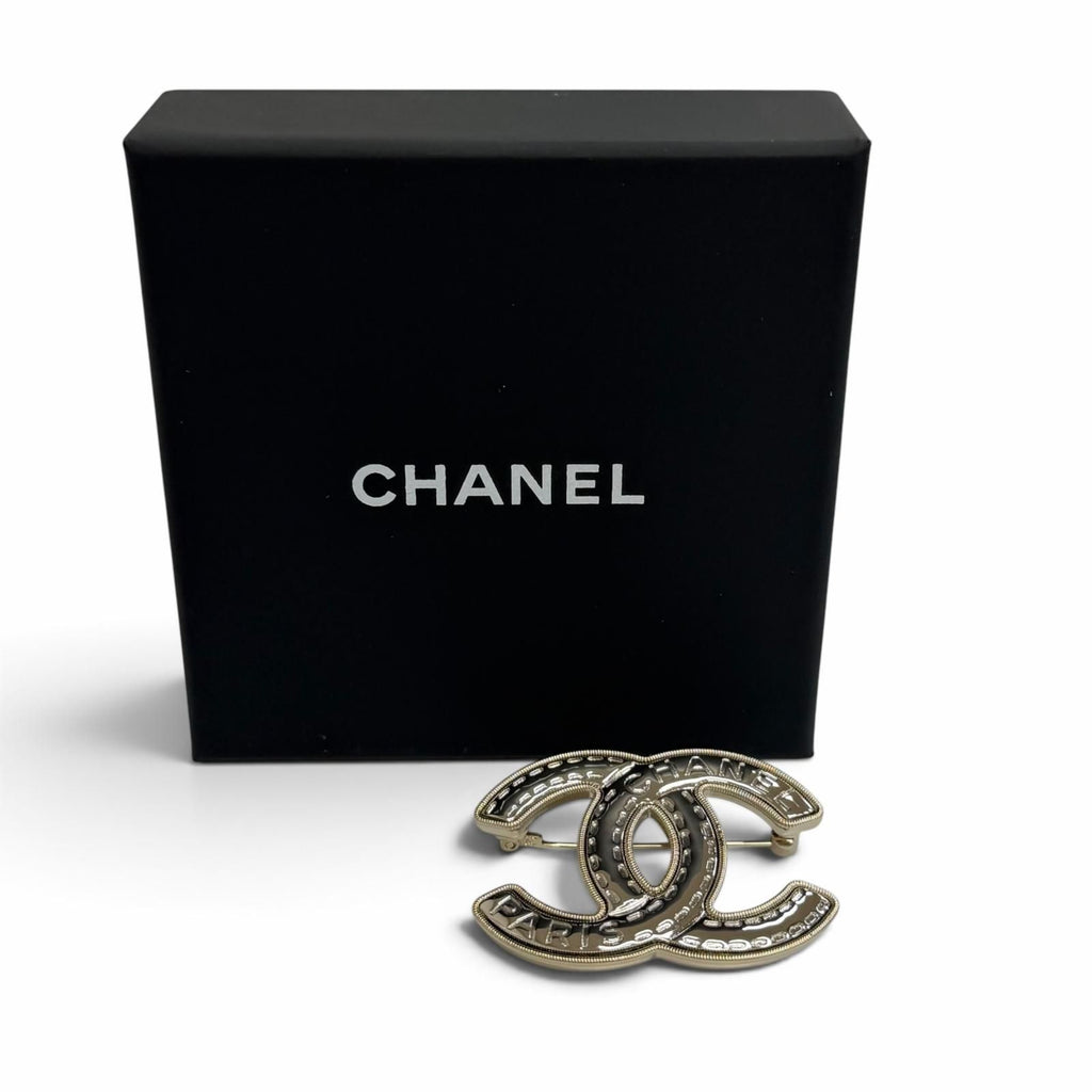 Chanel CC Logo Stitch Brooch Silver Gold Recommended — view 2