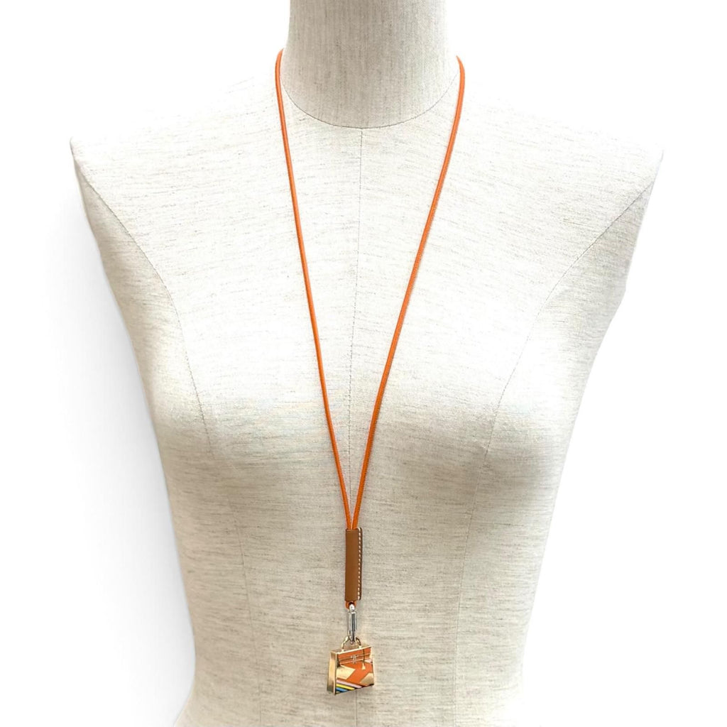 Hermes Kelly H Vibrasion Curiosity Pendant Orange Necklace — view 3