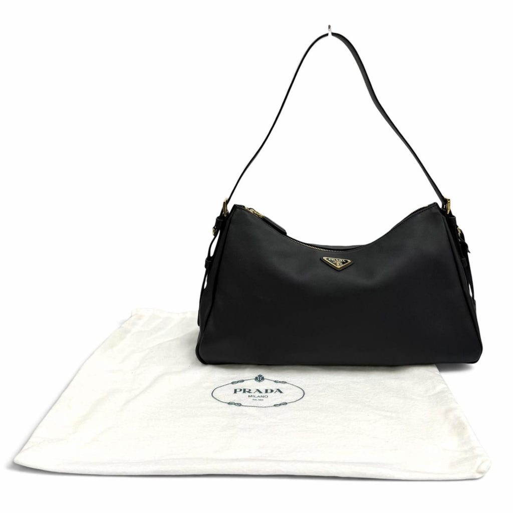 Prada Emme Large Soft Gray Leather Shoulder Bag Triangle Logo — view 2