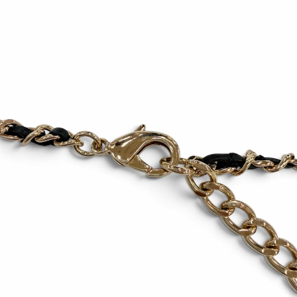 Chanel CC Logo Lip Motif Rhinestone Mirror Chain Necklace Gold Black — view 7