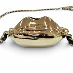 Chanel CC Logo Lip Motif Rhinestone Mirror Chain Necklace Gold Black — view 4