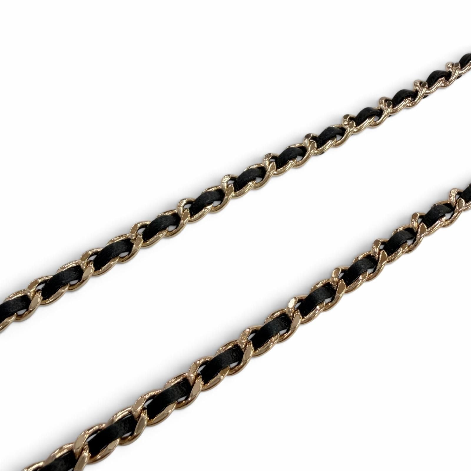 Chanel CC Logo Lip Motif Rhinestone Mirror Chain Necklace Gold Black — view 6