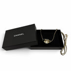 Chanel CC Logo Lip Motif Rhinestone Mirror Chain Necklace Gold Black — view 2