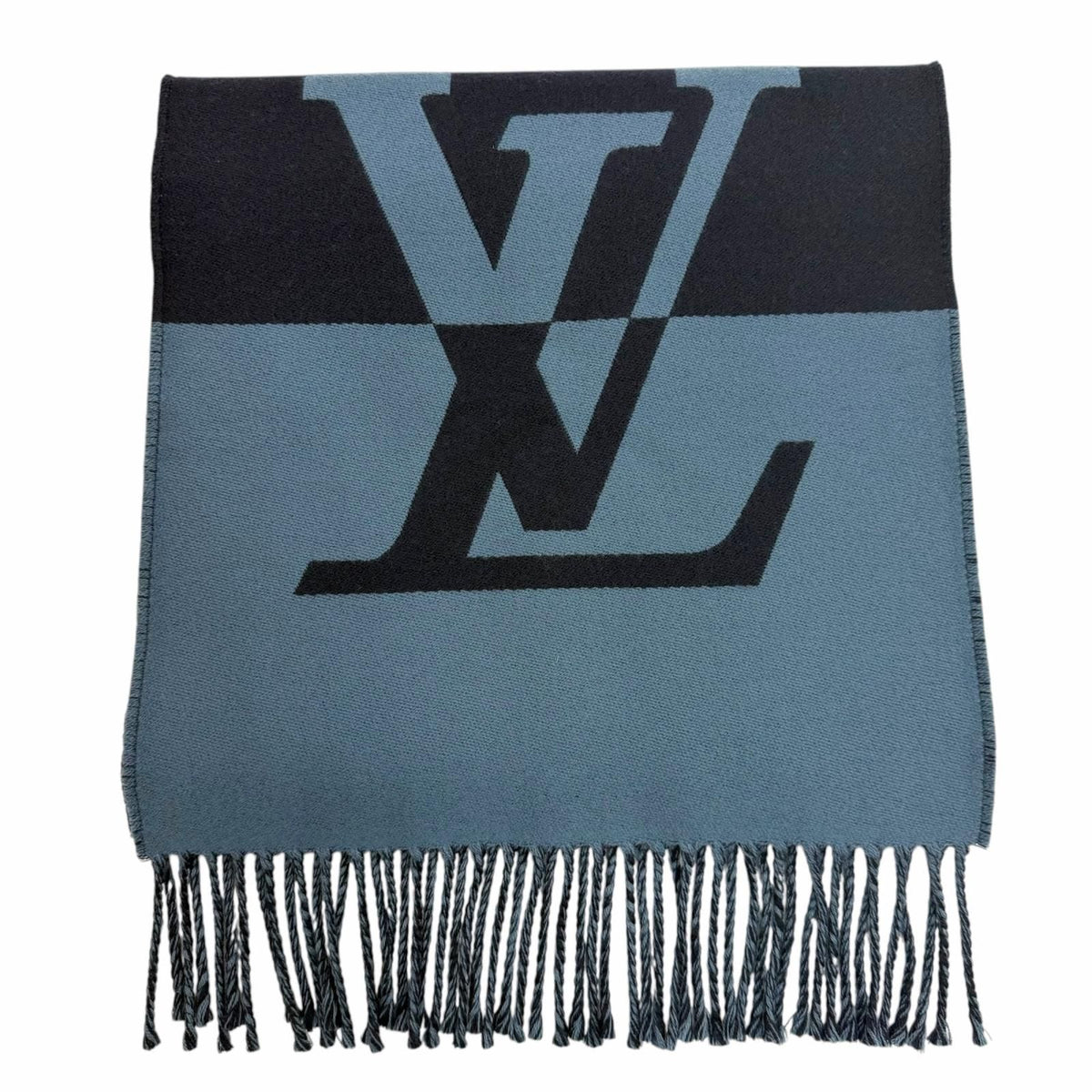 Louis Vuitton Scarf Graphic Dual Wool Cashmere Fringe Navy