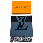 Louis Vuitton Scarf Graphic Dual Wool Cashmere Fringe Navy — view 2