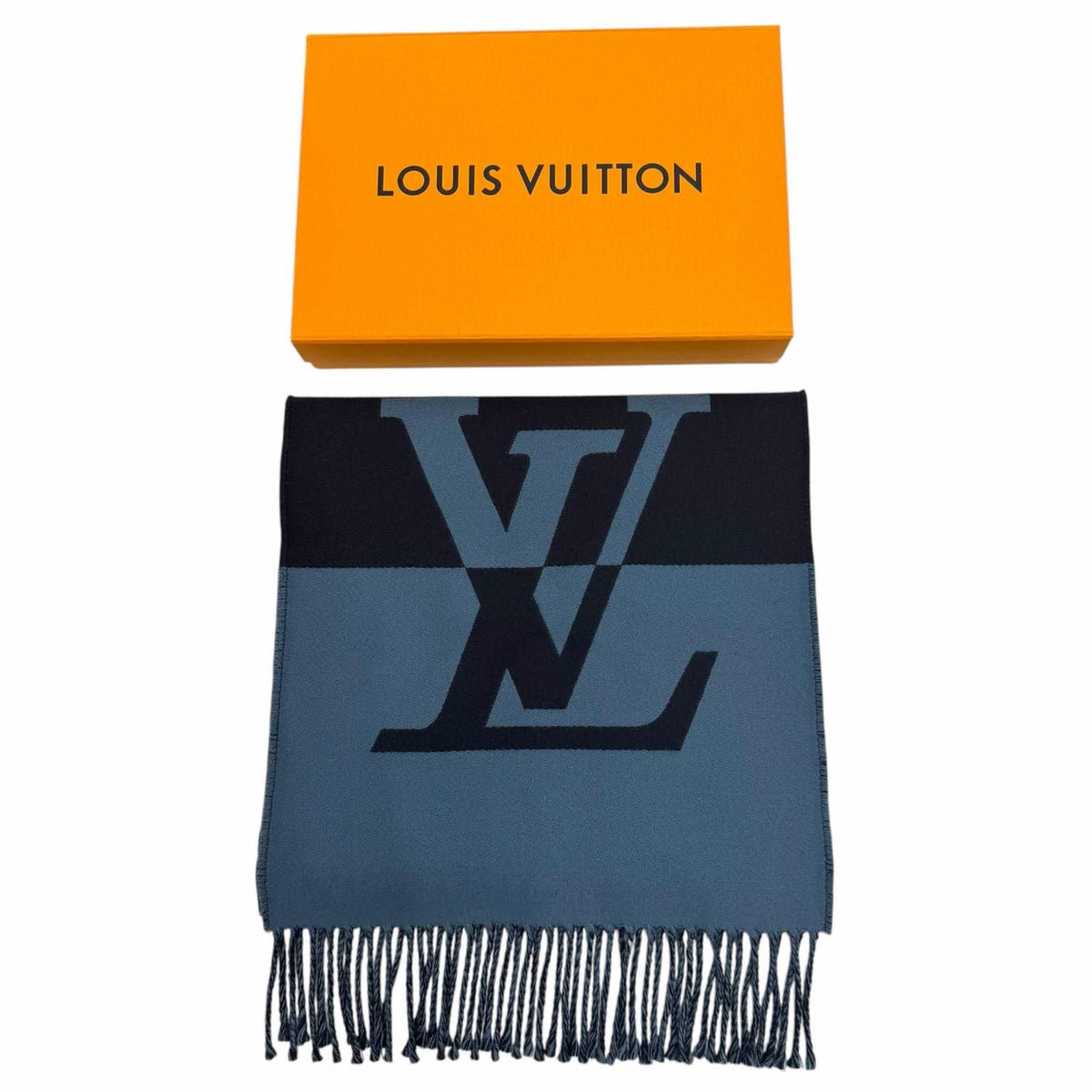Louis Vuitton Scarf Graphic Dual Wool Cashmere Fringe Navy — view 2