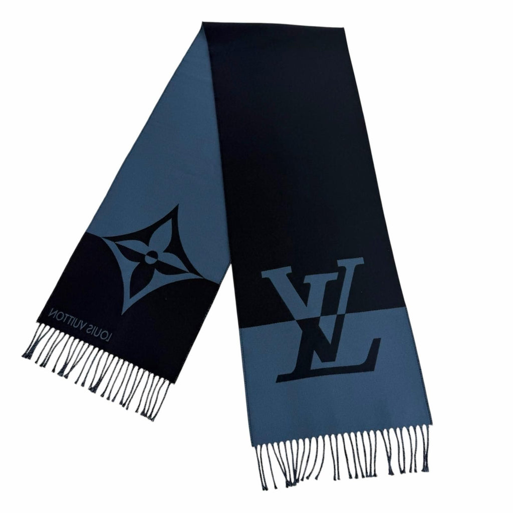 Louis Vuitton Scarf Graphic Dual Wool Cashmere Fringe Navy — view 4