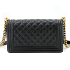 Chanel Boy Chain Shoulder Bag Caviar Leather Black Gold — view 2