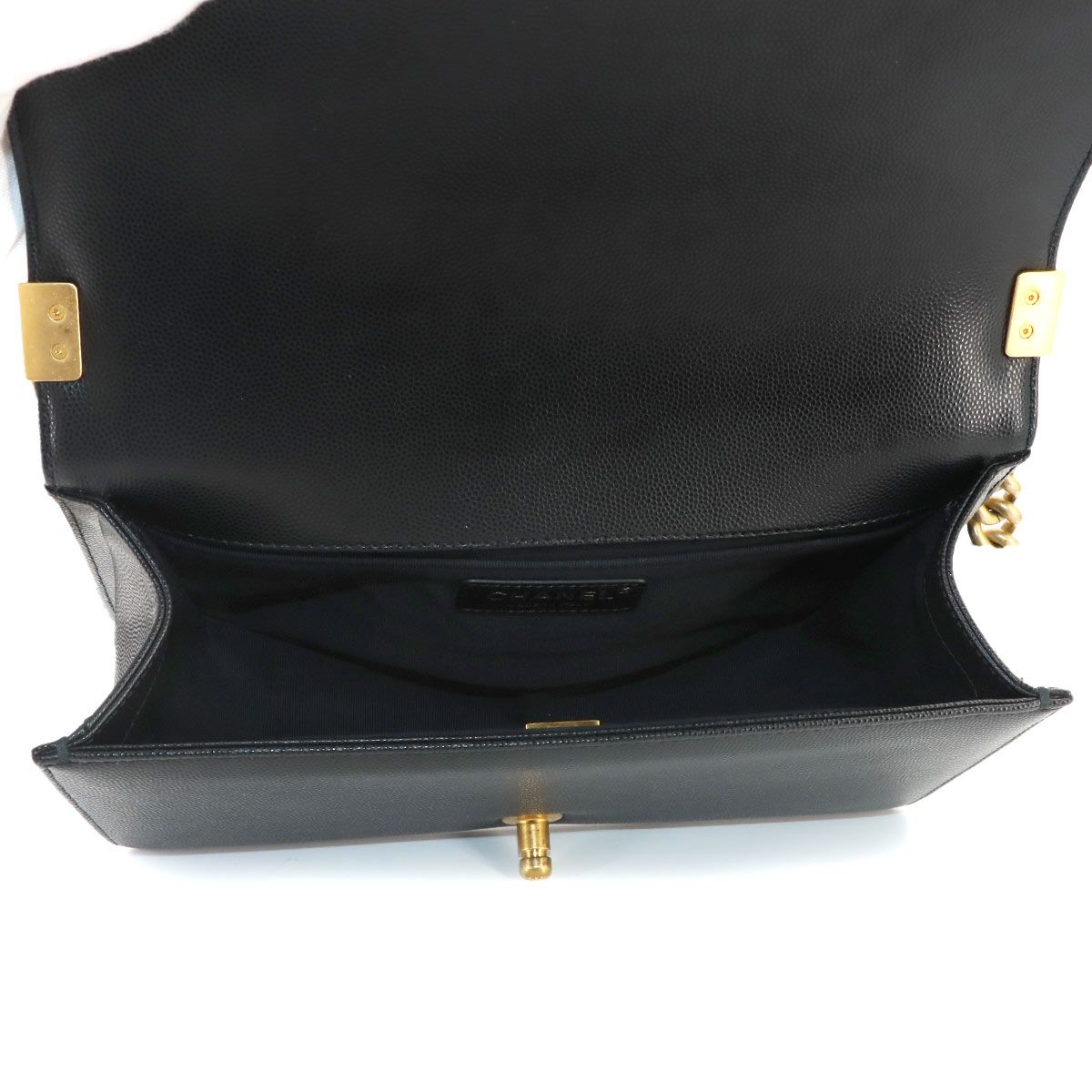 Chanel Boy Chain Shoulder Bag Caviar Leather Black Gold — view 7