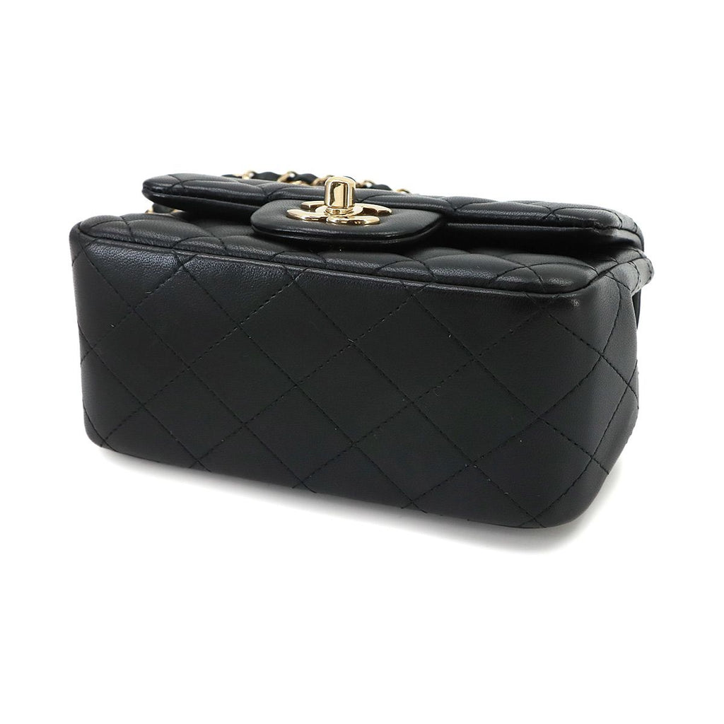 Chanel Mini Quilted Chain Shoulder Bag Lambskin Black Gold — view 5