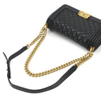 Chanel Boy Chain Shoulder Bag Lambskin Black Gold — view 5