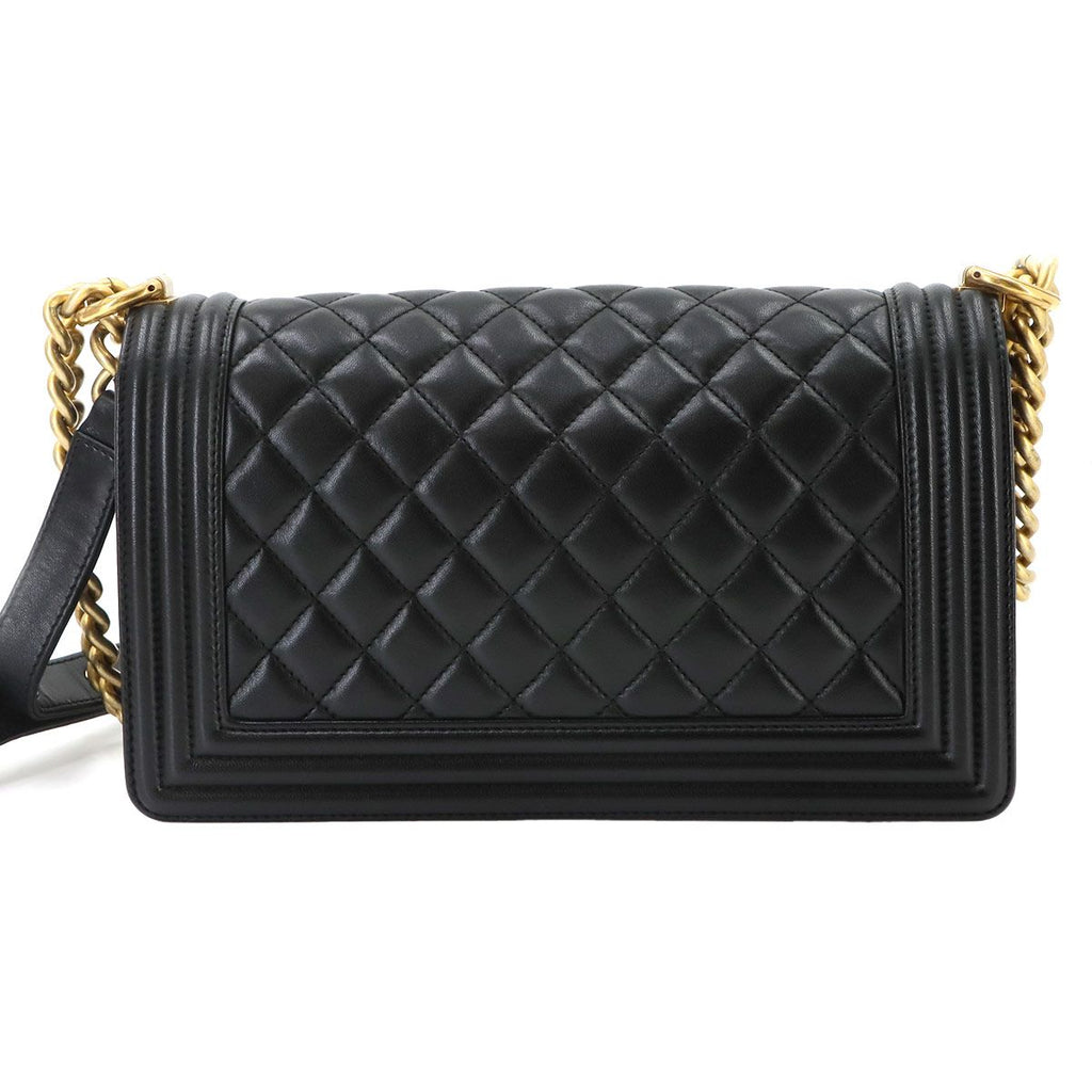 Chanel Boy Chain Shoulder Bag Lambskin Black Gold — view 2