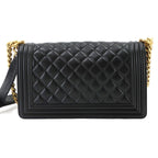 Chanel Boy Chain Shoulder Bag Lambskin Black Gold — view 2