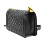 Chanel Boy Chain Shoulder Bag Lambskin Black Gold — view 3
