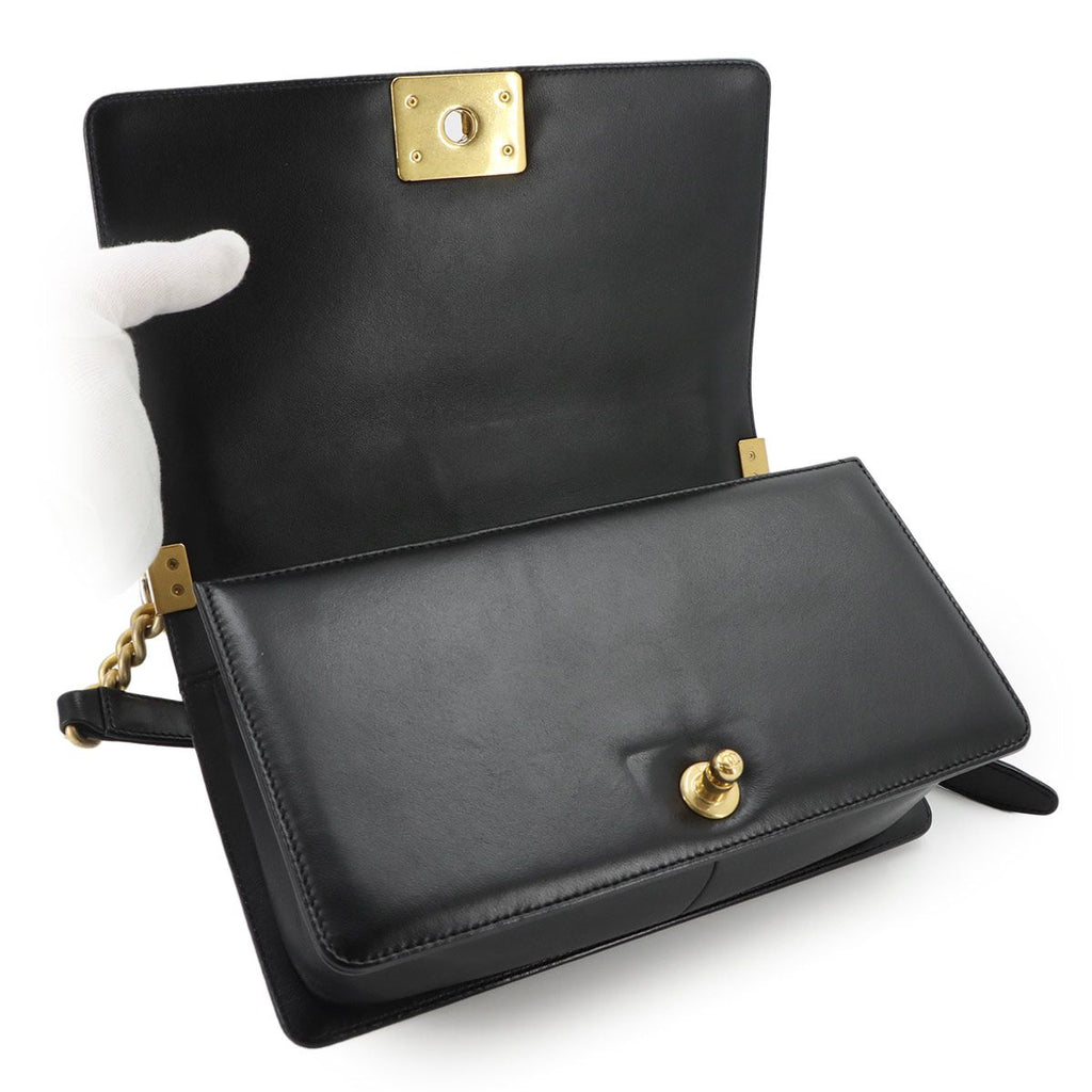 Chanel Boy Chain Shoulder Bag Lambskin Black Gold — view 6