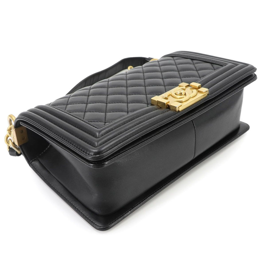 Chanel Boy Chain Shoulder Bag Lambskin Black Gold — view 4