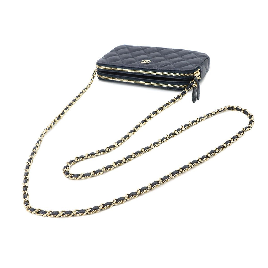 Chanel Quilted Zipper Chain Wallet Caviar Leather Navy Shoulder Bag — view 6