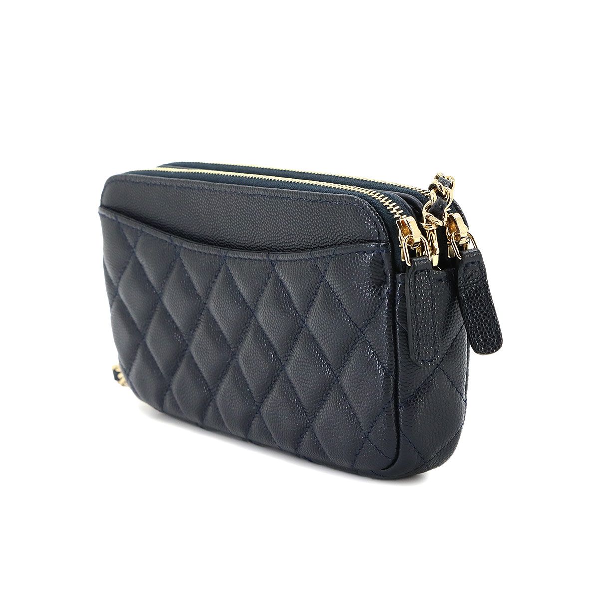 Chanel Quilted Zipper Chain Wallet Caviar Leather Navy Shoulder Bag — view 4