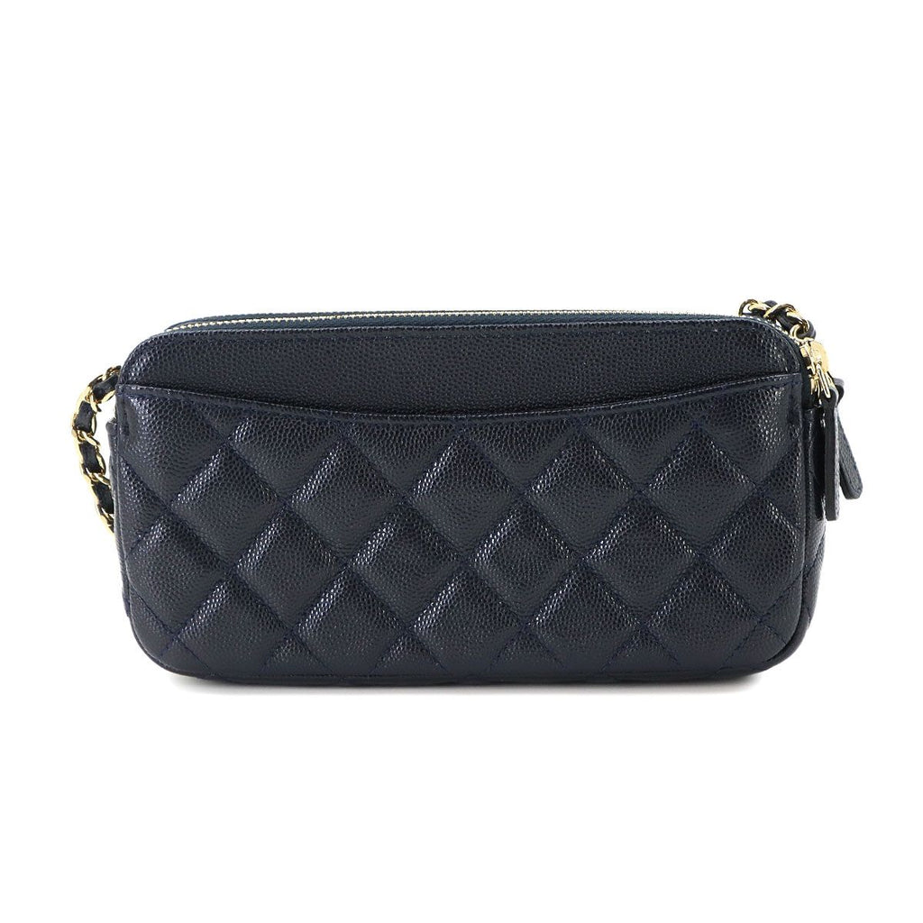 Chanel Quilted Zipper Chain Wallet Caviar Leather Navy Shoulder Bag — view 3