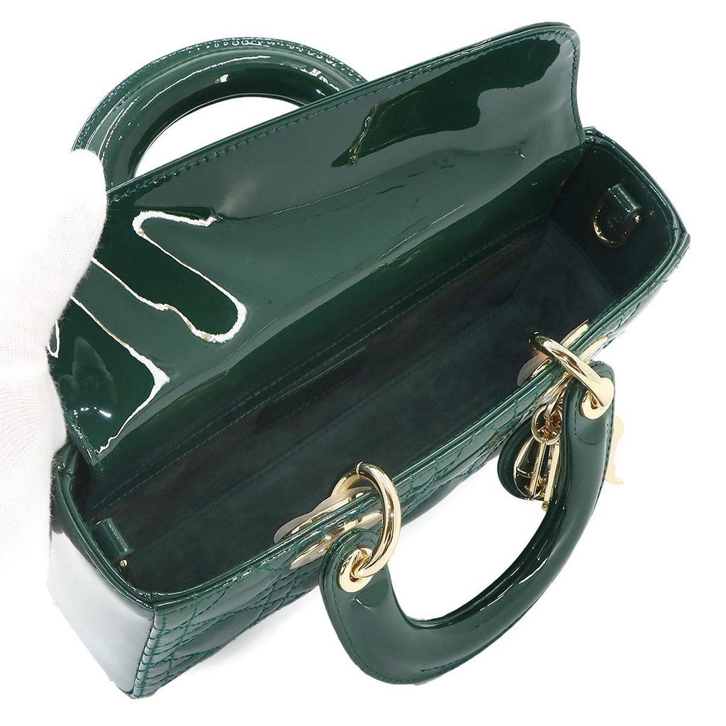 Dior Lady D-joy Small 2-Way Hand Bag Patent Leather Green — view 6