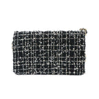 Chanel Quilted Chain Wallet Tweed Leather Sequin Black Gold Shoulder Bag — view 2