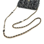 Chanel Quilted Chain Wallet Tweed Leather Sequin Black Gold Shoulder Bag — view 5